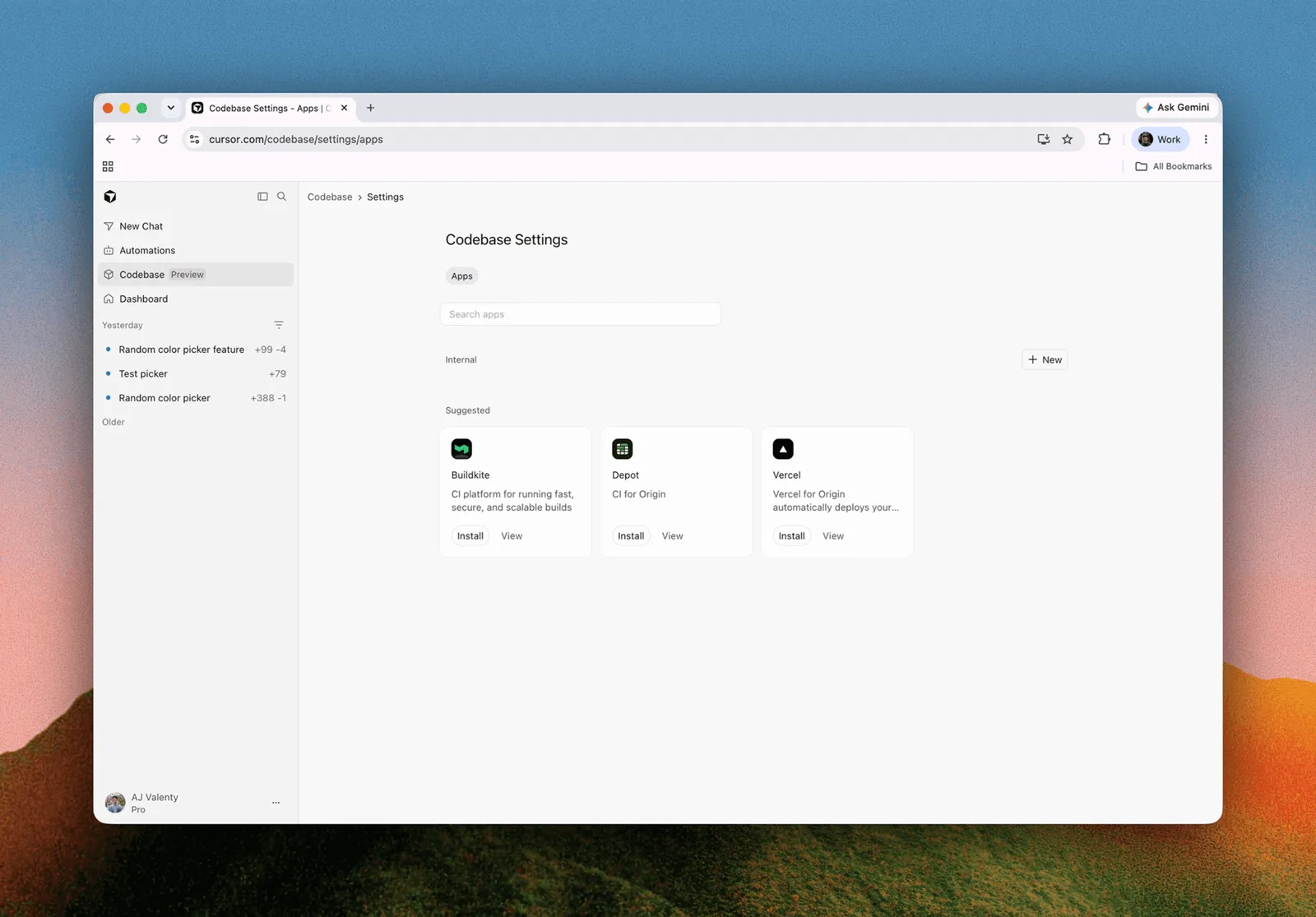 已連接到 Origin 程式碼倉庫的 Vercel、Depot 與 Buildkite 應用
